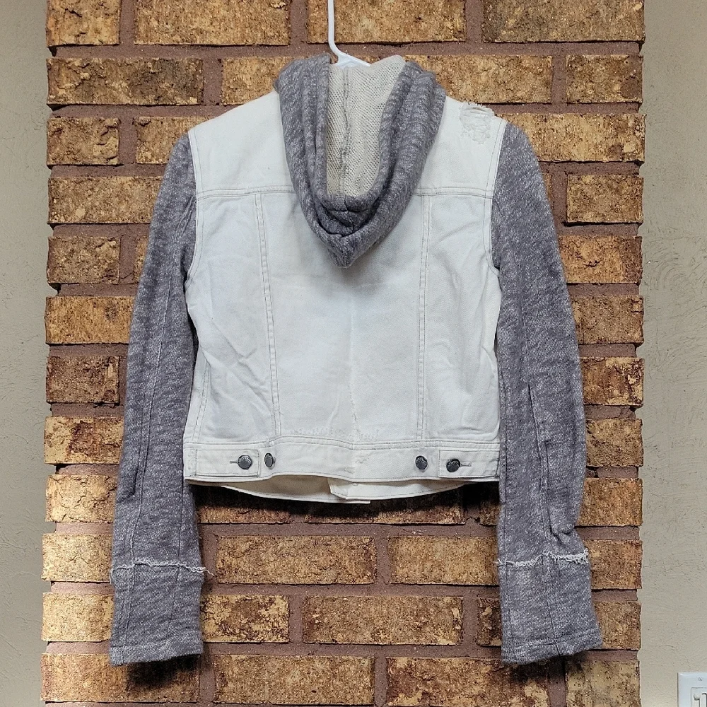 Free People Knit Hooded Cotton White Jean Jacket Size XS Boho - Picture 9 of 9